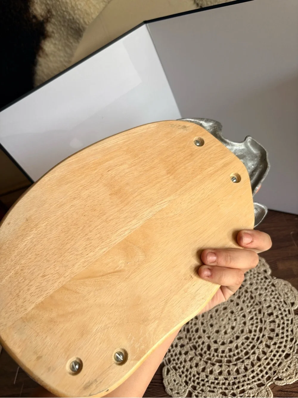 Vintage Silver and Natural Wood Pig-Shaped Serving Tray